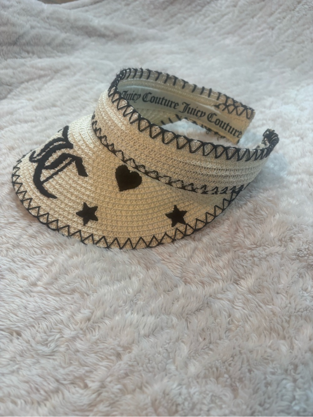 Juicy Couture Cream Straw Visor With Black Logo And Stitching View 4